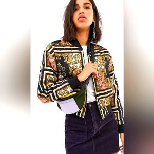 Stradivarius Scarf Print Bomber Jacket size Small NWOT